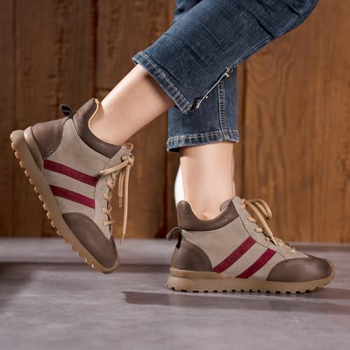 Women's Walking Shoes, Comfortable Running Shoe for Women, Non-Slip Athletic Sports Gym Breathable Durable Fashion Sneakers, Genuine Leather Oxford Rubber Lace Up Design3