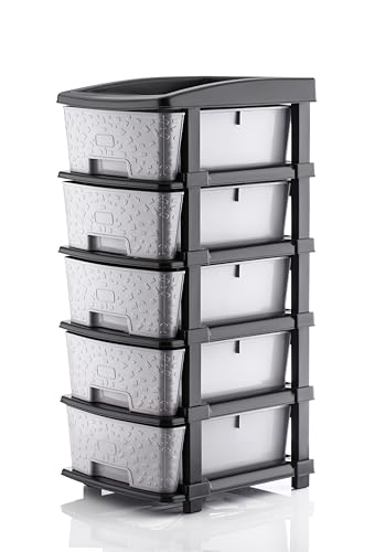Image of 5XL Plastic Modular Drawer System for Home, Office, Hospital, Parlor, School, Doctors, Home and Kids, Product Dimension When assembeled (30cmx38cmx78 cm) Grey (Grey, 5XL)