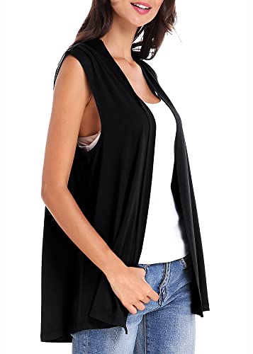Women's Sleeveless Cardigan Open Front Vest Lightweight Cool Coat (M, Black) #TOP3