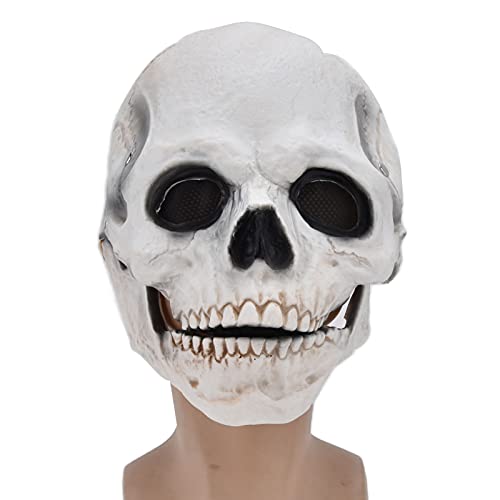 Qudinip Masque de Crâne D'Halloween, Masque de Cosplay Pleine Tête en Latex avec Conception de Menton Mobile, pour Costume de Fête de Pâques de Noël D'Halloween (Blanc)
