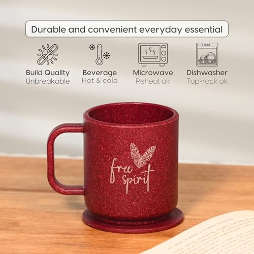 Image of Eha Earth-Friendly Gift Set for Mom| 350 ml | Planter, Mug with Coaster & Loopac | Gifts for Mom Made with Rice Husk Biocomposite | Gifts for Woman | Coral