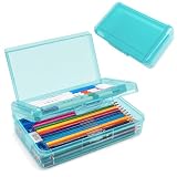 Pencil Box, Large Capacity Double Layer Pencil Case, 1 PCS Hard Pencil Case, Clear Crayon Box with Snap-tight Lid, Plastic Storage Box Art Craft Marker Organizer for Office School Supplies, Light Blue