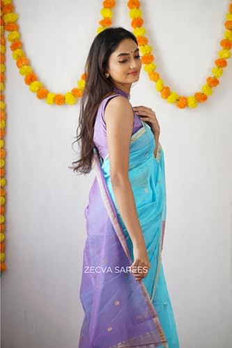 Image of ZECVA Women's Pure Soft Spun Cotton Lichi Silk Saree For Women With Attach Unstitch Blouse Piece