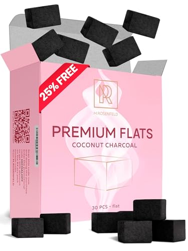 Hookah Coals Flats Coconut Charcoal for Hooka 30 Count Value Pack Premium Quality 15mm (1x1x0.6 in) M. ROSENFELD 100% Natural Coconut Hooka Charcoal for Hookah NOT Quick Light Charcoal Pills