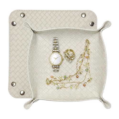 UnionBasic Faux Leather Valet Tray, Jewelry Catchall Tray, Woven Beige