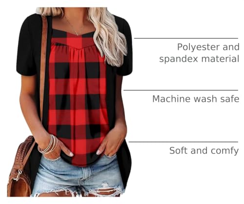 Red Plaid Shirt for Women Casual Tunic Combo Tops Flowy Short Sleeve M by ONLYSHE - Used condition - US$16.42