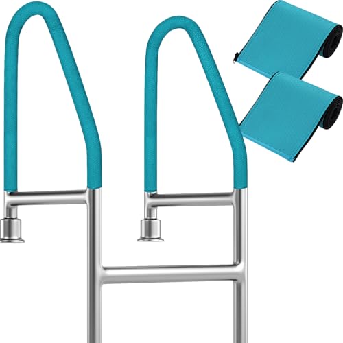 Treela 2 Pcs Pool Handrail Cover 4 Feet Swimming Pool Handrailing Covers with Zipper Slip Resistant Anti Scald Neoprene Safety Rail Grip for Inground Swimming Ladder Entry Handle Sleeve(Teal)