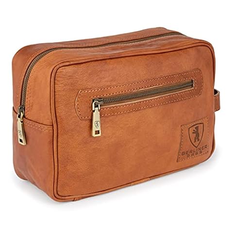 Berliner Bags Vintage Kulturbeutel Paul aus Leder, Kulturtasche für Damen und Herren für Reisen - Braun, Brązowy