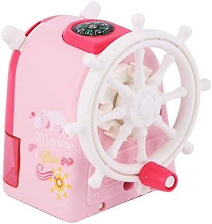 InnoDesktop Super Cute Cartoon Manual Rotary Pencil Sharpener, Best Pencil Sharpener for Kids and School, Private Ship with Steering Wheel and Compass Design (Pink)