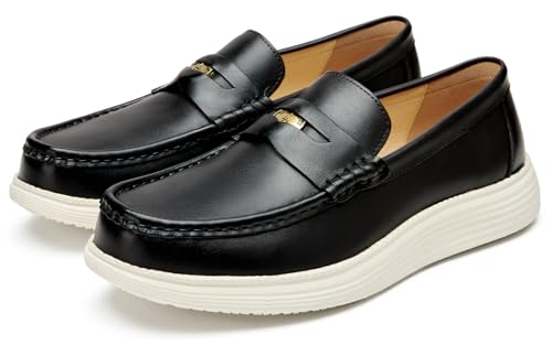 Image of Journey West Men's Lightweight Leather Penny Loafers Dress Sneakers, Business Casual Slip-on Loafers Shoes, Genuine Leather Breathable Walking Shoes