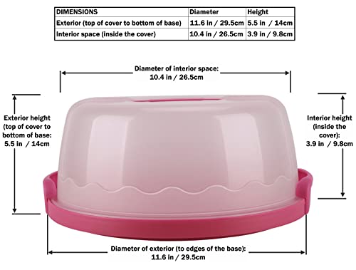 Hellocupcake Portable Cake And Cupcake Carrier / Storage Container - 10.4" Diameter (Inside Cover), Translucent Dome - Perfect For Transporting Cakes, Cupcakes, Pies, Or Other Desserts (Fuchsia) #TOP3