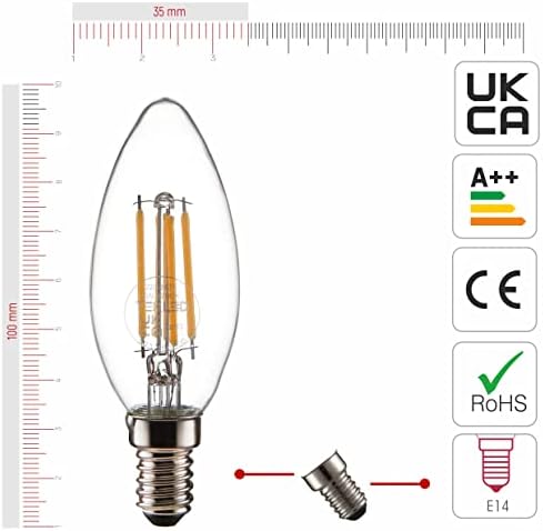 TEKLED® C35 Candle NONDIMMABLE Filament Vintage LED Bulbs | E14 Small Edison Screw | Energy Saving 4W Light Bulb 40W Equivalent | Clear 2700K 470LM | 6-Pack | Warm White
