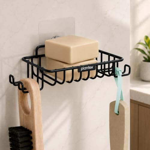 Image of Plantex Self Adhesive GI Stee Soap Holder with Hook for Bathroom /Soap Stand /Wall Mounted Soap Holder Bathroom Accessories - (Black)