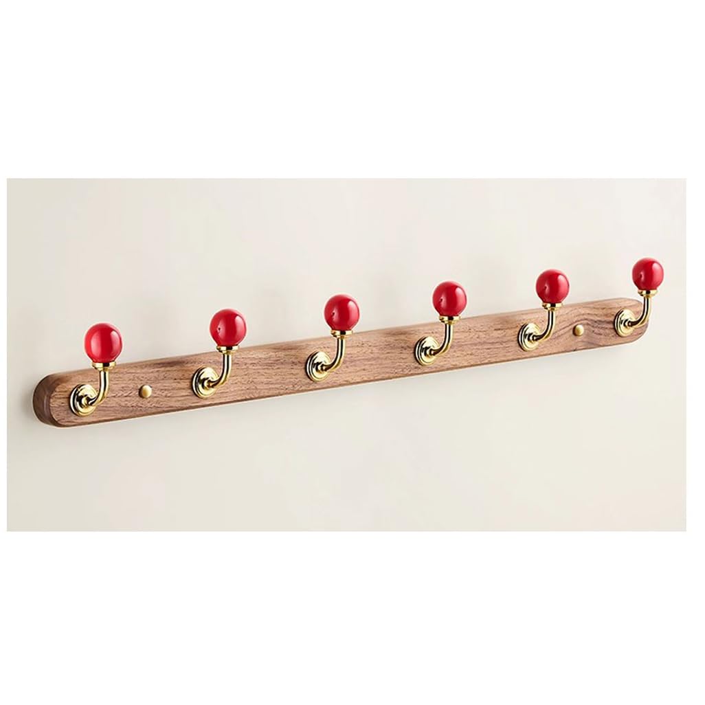 Zhouxiao Red Wood Coat Rack Wall Mount,Walnut Wood Coat Hooks Hanger Wall Mounted 6Hook