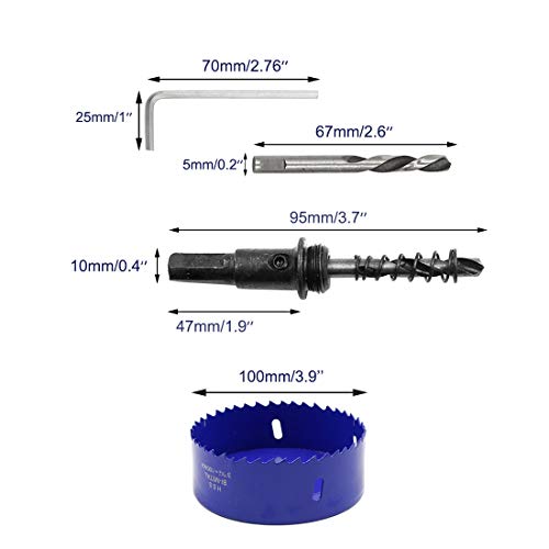 Image of Luomorgo 4 inch (100mm) Hole Saw, 1 1 /4 inch Cutting Depth | HSS Bi-Metal, Hex Shank Drill Bit Adapter, For Wood Cornhole Boards Plastic Drywall Fiberboard