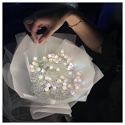 Flores Artificiales, Ramo de Tulipanes Artificiales con Tira de Luz, Colores Vibrantes, Artesanía de Bricolaje, Hermosos Tulipanes, Flores Artificiales para Novia, mamá, Ramo de Tulipanes con Luz