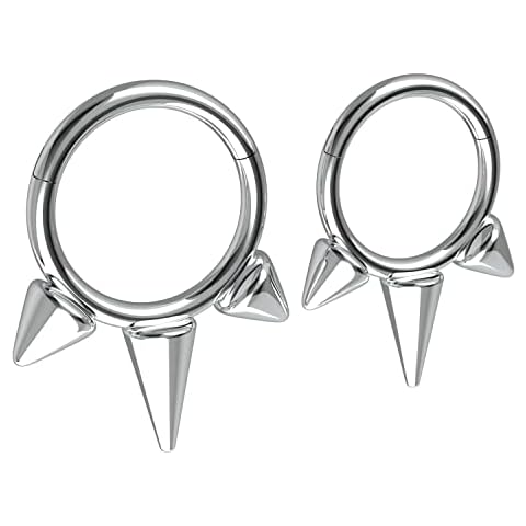 NewkeepsR 2PCS-16G(1.2mm) with Diameter 8mm/10mm G23 Titanium 3 Spike Cones Clicker Septum Rings Daith Piercing Cover