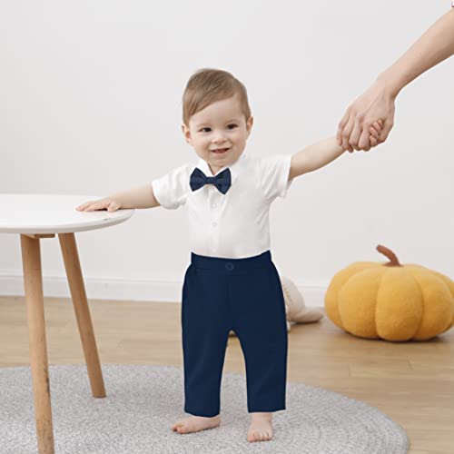 Image of DISAUR Baby Boy Clothes Toddler Boy Outfits 4PCS Gentleman Dress Romper /Vest /Pants /Bow Tie Cotton Suit Sets