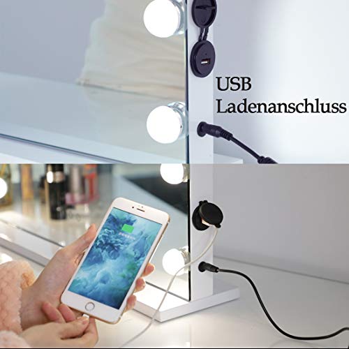 iCREAT Hollywood Make-upspiegel met verlichting, 18 gloeilampen, 3 lichtkleuren, dimbaar, wandtafelspiegel, professionele theaterspiegel voor make-up, 80 x 60 cm - Image 5