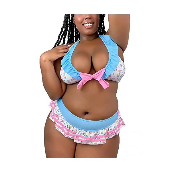 Littleforbig-Rueschen-Neckholder-V-Ausschnitt-Bikini-Set-Zweiteilige-Bademode-Badeanzug-Badeanzug-Baby-Cuties Littleforbig Rüschen Neckholder V-Ausschnitt Bikini Set Zweiteilige Bademode Badeanzug Badeanzug - Baby Cuties