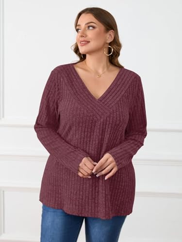 Image of BELAROI Womens Plus Size Sweaters V Neck Fall Tunic Top Pullover Shirts