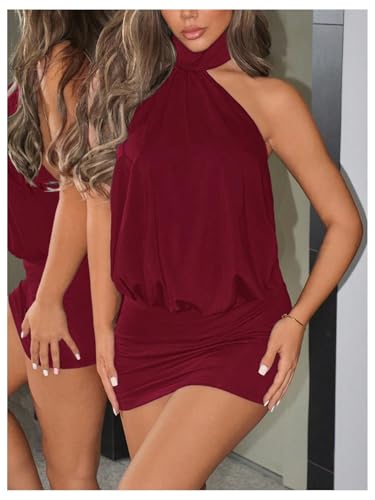 Image of SOLY HUX Women's Halter Mini Dress Y2k Backless Bodycon Club Night Cocktail Dresses