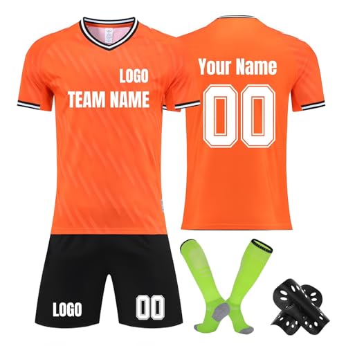 Genérico Camisetas de Futbol Personalizadas para Niños y Adultos con Logo Nombre y Número Camisetas de Equipación Incluye Camiseta, Pantalones Cortos Calcetines y Espinilleras