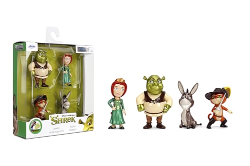 Jada Shrek Metalfigs 4-Pack Movie Collectible Figures 2.5-Inch Die-Cast Scale – Shrek, Donkey, Fiona, Puss in Boots Toys