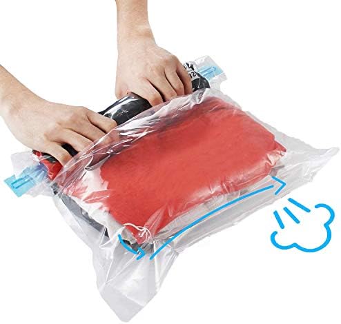 10Pack Travel Space Saver Bags (4 x S, 3 x L, 3 xL) , Reusable KFYM Vacuum Travel Storage Bag, Saves 75% of Storage Space , Roll-Up Compression, No Need For Vacuum Machine Or Pump