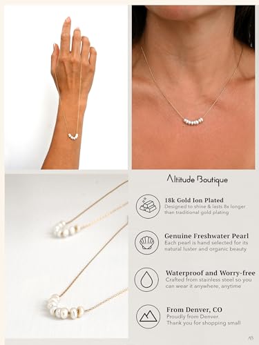 Altitude Boutique Freshwater Pearl Necklace for Women | Cultured White Pearl Chain Necklace | 18K Gold or Silver Plated Stainless Steel Chain, Durable, Hypoallergenic, Classic Design3