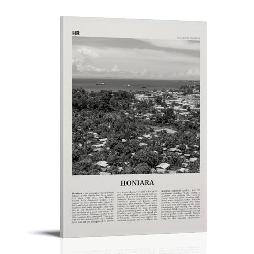 Impression Honiara en noir et blanc, art mural Honiara, poster Honiara, photo Honiara, décoration murale Honiara, carte d'Honiara, affiches des îles Salomon, peintures décoratives de célébrités style