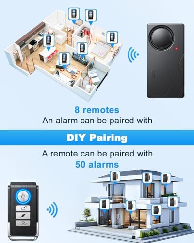 Door Alarms for Kids Safety, 110dB Loud Door Chimes When Door Opens, Door Sensor with Remote, Battery, Window Alarms for Home Security, 2 Pack,Black - 5