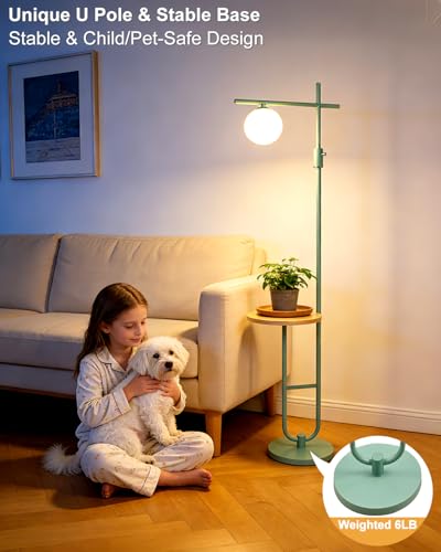 Image of Lightdot Floor Lamps with Storage Table 66IN Black Dimmable, Modern Standing Tall Lamp with Milky White Globe Lampshade, Cross-Shaped Lamp Head and U-Pole Base Style for Living Room /Bedroom /Office