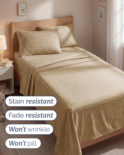 Image of Twin 4 Piece Bed Sheet Set - Breathable & Cooling Sheets - Heathered Tan