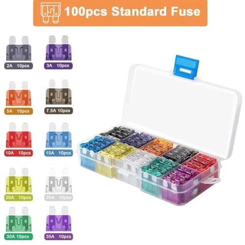 Kit de 100 fusibles para auto: 2A, 3A, 5A, 7.5A, 10A, 15A, 20A, 25A, 30A y 35A miniatura 5