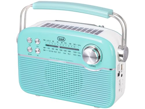 Trevi RA 7F50 BT Radio Portatile Wireless Multibanda FM AM SW con Lettore MP3, USB, Micro SD, Batteria al Litio Ricaricabile e Pannello Solare USB Type-C, Verde