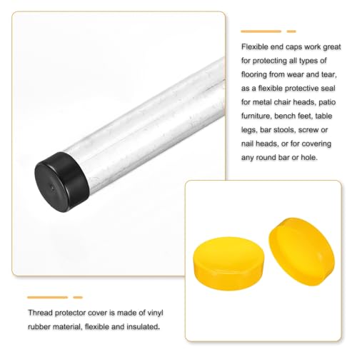 Image of uxcell 2pcs Rubber End Caps 200mm(8 Inch) ID Vinyl Round Tube Bolt Cap Cover Screw Thread Protectors Yellow, 50mm Height