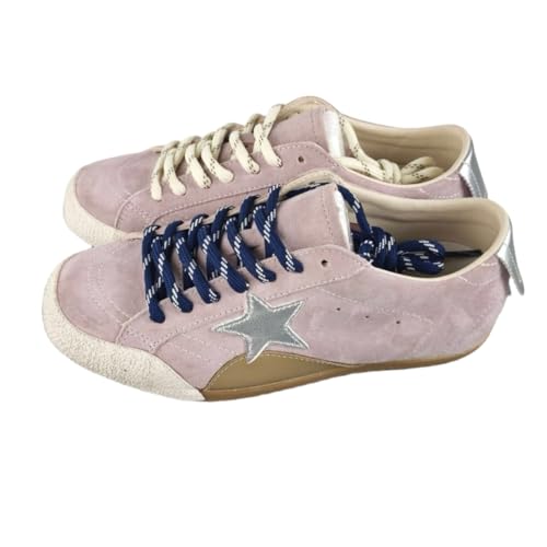 Women’s Fashion Star Leather Sneakers Lace Up Walking Tennis Running Shoes