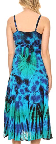 Image of Sakkas Adela Women's Tie Dye Embroidered Adjustable Spaghetti Straps Long Dress