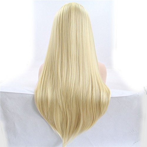 Blonde Long Straight Synthetic Lace Front Wigs for Women Long Blond Lace Wig with Baby Hair Glueless Heat Resistant Fiber Hair Cosplay Party Wig 24inch Lace Wig - Image 3