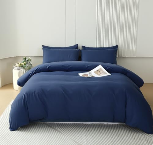 Parure de lit bleu marine king size finitions rétro classique premium