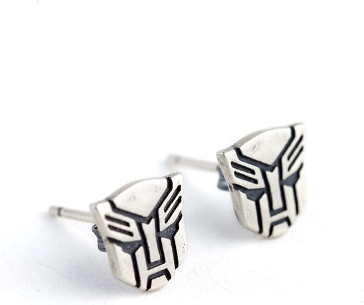 925 Sterling Silver Punk Decepticon Stud Earrings Hypoallergenic Personalized Jewelry