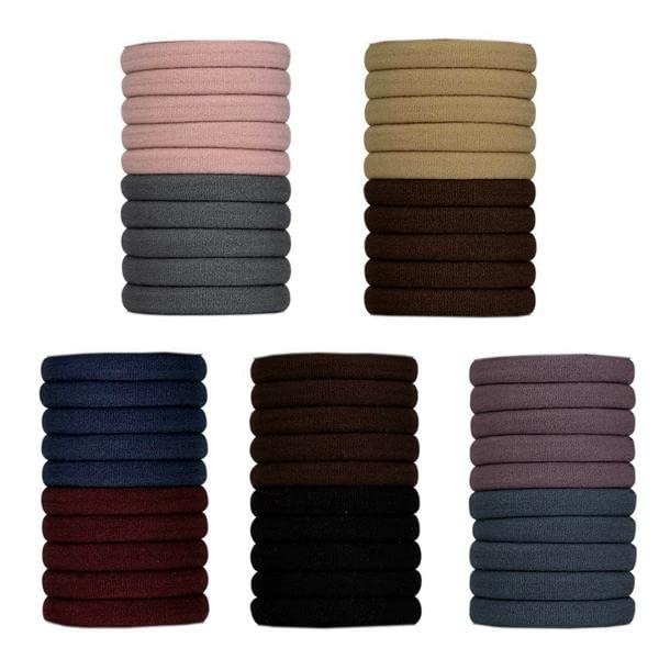 Undertree 30Pcs Hair Ties for Women Girls, Seamless Thick Black Hair Band, Elastic Hair Ties No Damage Ponytail Holder (ENGLISH)