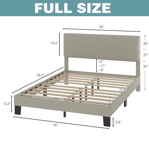 Lifezone Full Bed Frame with Headboard,Linen Upholstered Bed Frame with Wood Slats Support,No Box Spring Needed,Heavy Duty Feet,Easy Assembly, Beige
