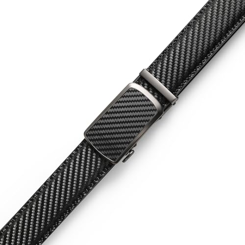 Image of Drowsmen Leather ratchet belt 1 3 /8 inch with Click Sliding Automatic Buckle, Adjustable belt Trim to Fit