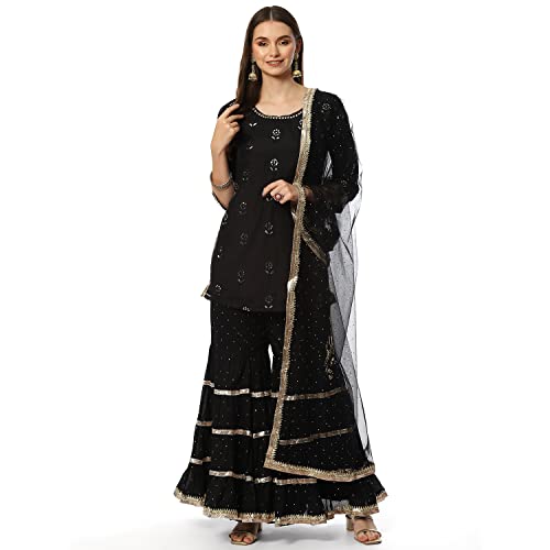 Image of BIBA Women Cotton Straight Embroidered Suit Set