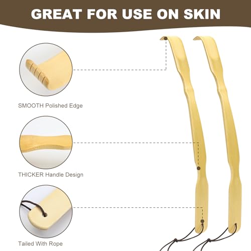 Image of YIMICOO 3 Pack Wooden Back Scratcher, 17 Inch Curved Long Handle Bamboo Back Scratchers Ideal Gifts for Adults Men Women, with Beautiful Gift Packaging