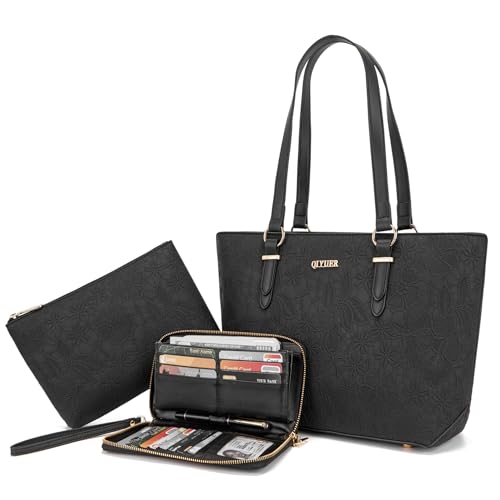 Image of Qiyuer Versatile Daily Purses with RFID Wallet for Women Tote Handbag Set | 3PCS, Fits 13 inch Tablet, Sturdy Vegan PU, Spacious, Work Use, Shoulder Satchel, Large Clutch Wallet, Makeup Bag, Ideal Gift