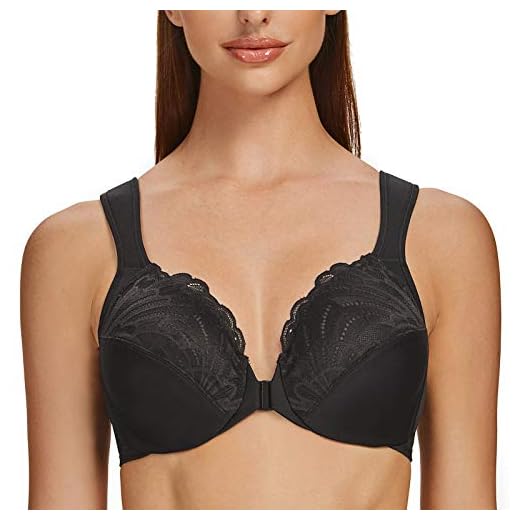 MELENECA Damen BH Vorderverschluss Große Größen mit Bügel Spitze ohne polsterung BH Schwarz 95C(42C)