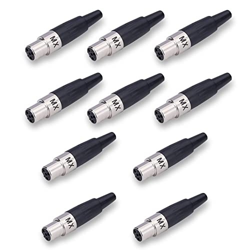 Image of MX 3 Pin XLR Microphone Connector pin Pure Copper Nickel Plated Pins1 for High Conductivity microphone (4-Pin Mic Female Mini XLR, Pack of 10, Female Connector)